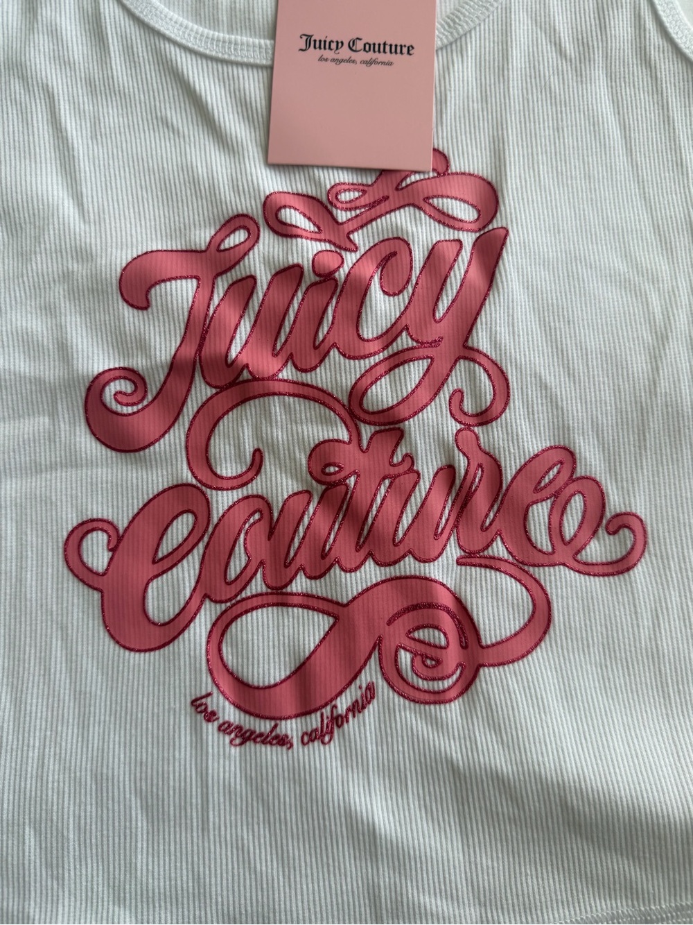 Juicy Couture White Ribbed Tank with Pink Logo NWT sizes S and M